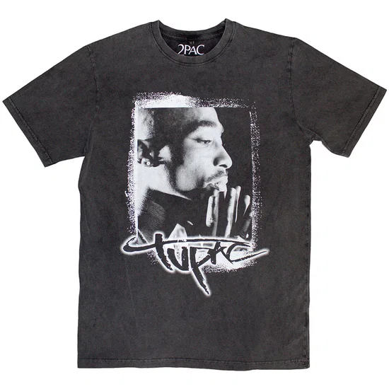 Tupac - Spray Photo Stonewash (Charcoal) Large [T-Shirt]